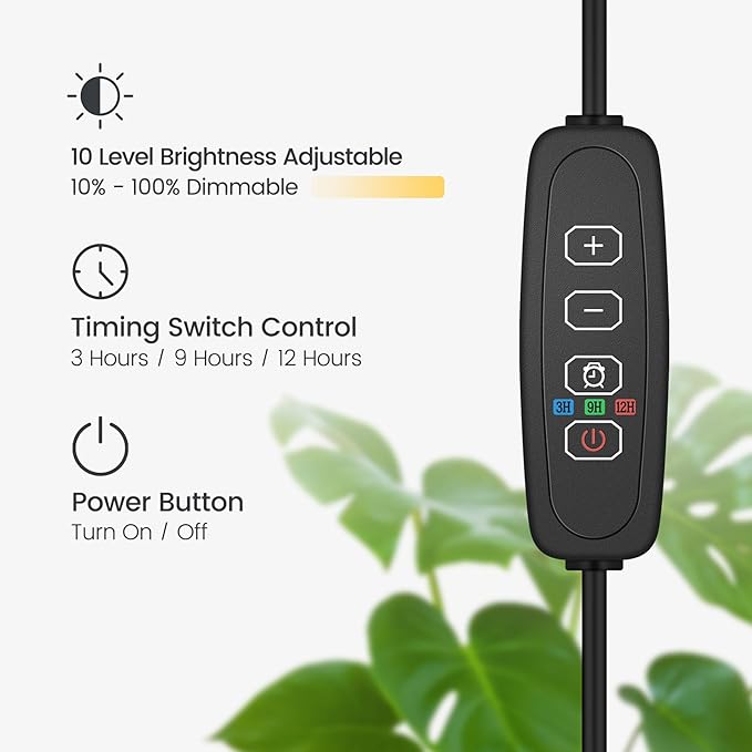 Indoor Plant Grow Light, 20W Full Spectrum Growing Warm Lights, Auto Cycle Timer, 63in Telescopic Height Adjustable Floor Stand, 10-Level Dimmable,Large Tall Small Plants LED Growth Lamp