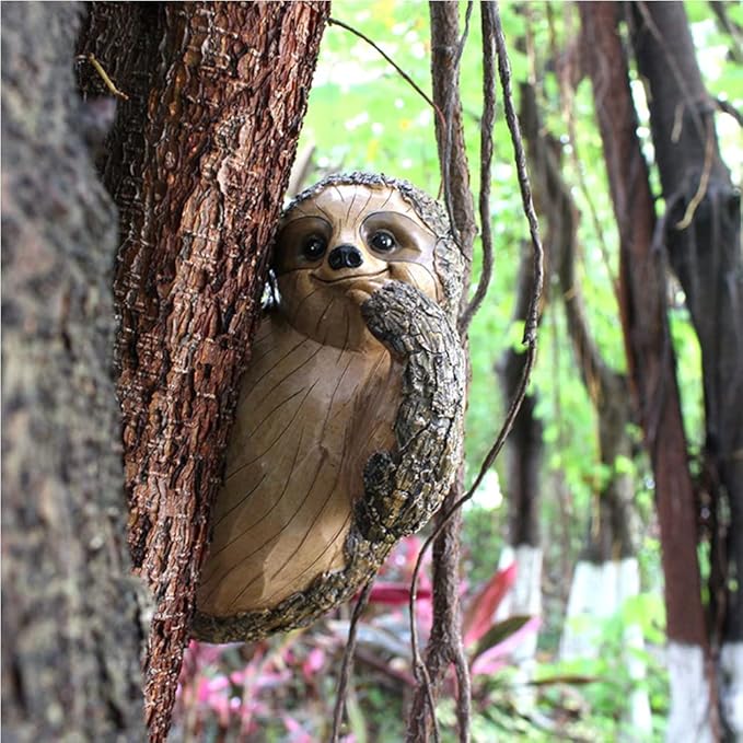 Sloth Tree Hugger, Outdoor Decorations, Resin Garden Sculpture Ornament, Tree Peeker Statue, Summer Gardening Gifts for Housewarming, Handmade with Details, Durable & Waterproof