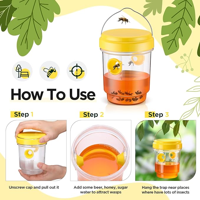 Qualirey 4 Pcs Wasp Traps for Outdoors Wasp Killer Hanging Bee Traps Reusable Fly Bee Killer for Indoor Outdoor Patio Garden Home (Yellow)