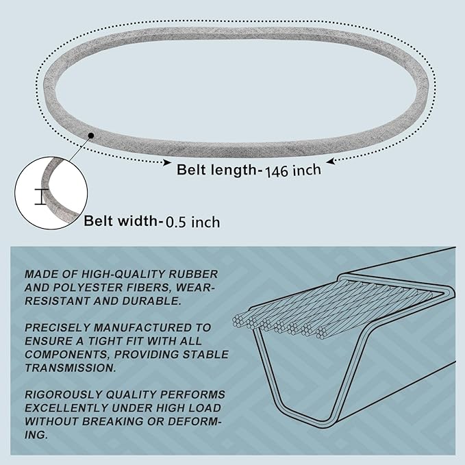 0.5x146 Mower Belt GX26422 for John Deere Z325E, Z330R, Z355R, Z375R, Z330M, Z355E, Z365R ZTrak Zero Turn Mowers, Durable Kevlar Lawn Mower Drive Belt GX26422