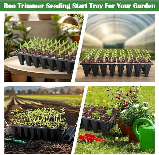 10 Pack 32 Cell Seed Starter Trays - Extra Deep 4.33" Plastic Nursery Trays, 20" x 10",Fits Standard 1020 Flats