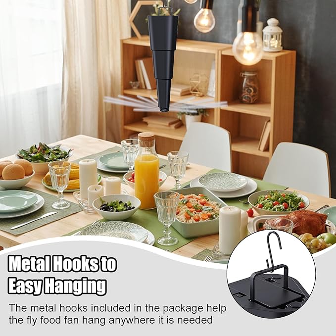 Fly Fans for Tables, Food Repellent to Keep Flies Away for Indoor/Outdoor, Portable Table Top Deterrent Swatter for Picnic, Camping, Restaurant, BBQ (Black)