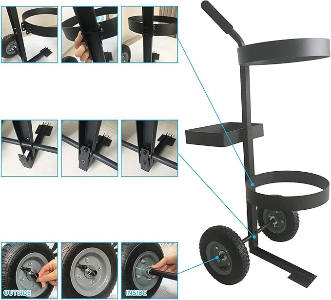 biosp Garden Carts Heavy Duty Rolling Lawn Yard Mobile Gardening Trolley Wheeled with 5 Gallon Bucket Oxford Bag Tool Organizer Storage