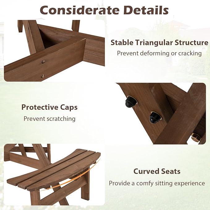 Giantex 6-Person Round Picnic Table Set with 3 Benches, 550 LBS Bench Capacity, 2" Umbrella Hole, Circular Outdoor Wood Dining Table & Chairs for Patio Yard Garden Porch Deck (68”x62”x28”,Brown)