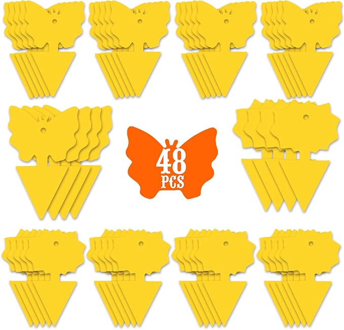 48PCS Fruit Fly Sticky Traps, Fungus Gnat Traps Insect Trap for Plants Kitchen Indoor and Outdoor(48 Lemon Yellow )