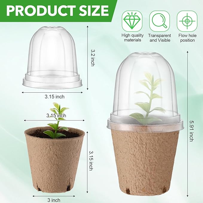 48 Pcs 3. 2 Inch Nursery Pots with Humidity Dome, Plant Seeding Starter Peat Pots for Planting, Flower Germination, Herbs and Vegetable Saplings, Indoor Outdoor Use