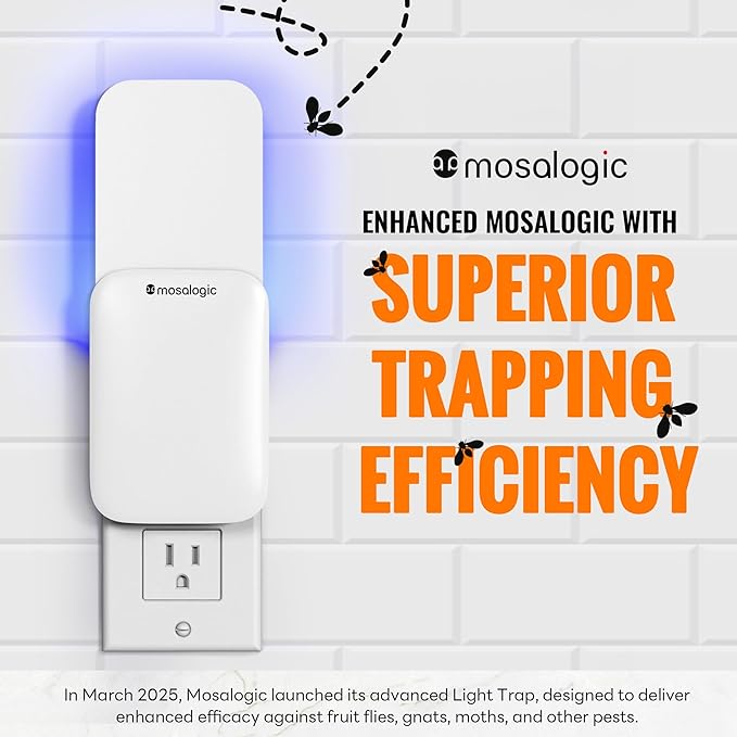 Mosalogic Fruit Fly Traps for Indoors Gnat Trap for House Indoor- 600 Sqft Protection Area UV Fly Insect Trapper for Fruit Flies,Gnat,Mosquito,and Other Flying Insect Plug in Bug Killer White