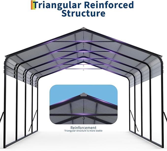 12x20 FT Heavy Duty Metal Carport with Galvanized Steel Frame & Roof, All-Weather Portable Car Garage Shelter, Metal Carports Garage for Cars, Trucks, Boats, Wind & Snow Resistant, Reinforced Base