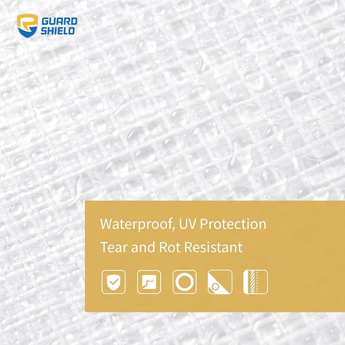 GUARD SHIELD Clear White Tarp Heavy Duty 8x10 Feet Waterproof for Greenhouse Outdoor Garden Poly Cover UV Resistant 3x3 Weave 10mil