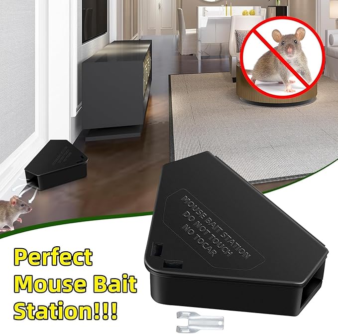 8 Pcs Mouse Bait Station with Keys Indoor Outdoor for Rats Mice Rodents, Reusable Mouse Poisoning Bait Blocks, Friendly for Children & Pets (Black)
