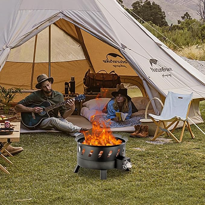 17.3 inch Portable Propane Fire Pits, Gas Fire Pit Bowl for Outside with Lid & Handle, Smokeless Gas Firebowl,Propane Firepit for Camping, Patio, Yard, Garden