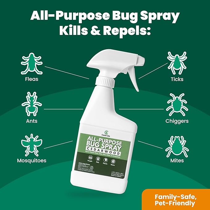 Cedarcide All-Purpose Bug Spray | Kill and Control Mosquitos, Fleas, Ticks, Ants | Made with Natural Essential Oils | Use on People, Pets & Kids (Lemongrass, Quart (32 Oz.))