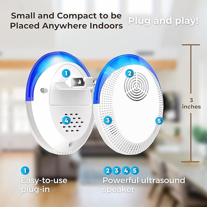 Ultrasonic Pest Device Repeller Indoor Pest Deterrent Repellent Ultrasonic Plug in, Pest Control for Spiders, Roaches, Insects (6 Pack)