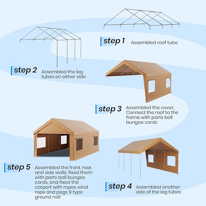 Carport 10x20 Heavy Duty Portable Garage,Carport Canopy with Roll-Up Windows & Doors,Portable Garage and Shelter with Removable Sidewalls,Car Tent Garage with All-Season Tarp for Bike Lawnmower Truck