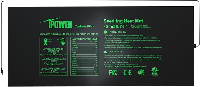 iPower 48” x 20.75” Seeding Heat Mat Upgraded Carbon Film Indoor Warm Hydroponic Plant Germination Starting Pad Durable Waterproof