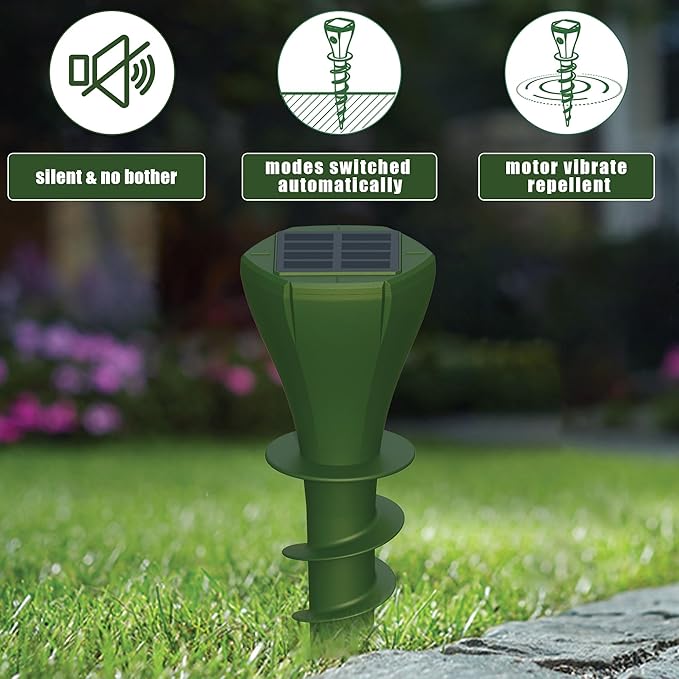 6 Packs Solar Mole Repellers, Gopher Deterrent Device with Vibrating Motor & Spiral Drill Ground Stake, IP65 Waterproof Lawn Garden Yard Pest Repellents Driving Away Vole Groundhog Snakes