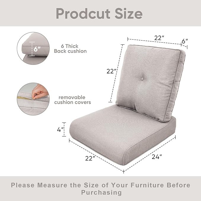 10-Piece Outdoor Patio Cushion Set - Fade & Water Resistant with Removable Olefin Cover, 22x24x4 Inch Memory Foam Cushions for Wicker Sectional Sofa – Beige/Buckle