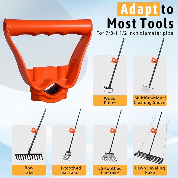 Back-Saving Handle Tool Ergonomic Attachment for Hula Garden Hoe Universal Back Saver Tool Handle for Shovels Rakes Lawn Trimmers, Orange