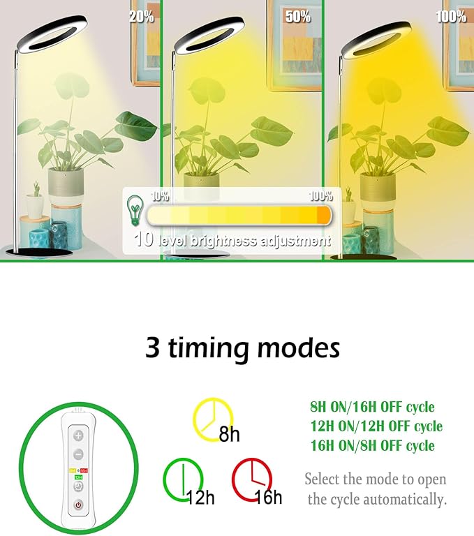 yadoker 72 LEDs Full Spectrum Plant Grow Light for Indoor Plants,Height Adjustable, 6.3" Aluminum Housing,Automatic Timer with 8/12/16 Hours,10-Level Brightness,Ideal for Small and Medium Plant Grow