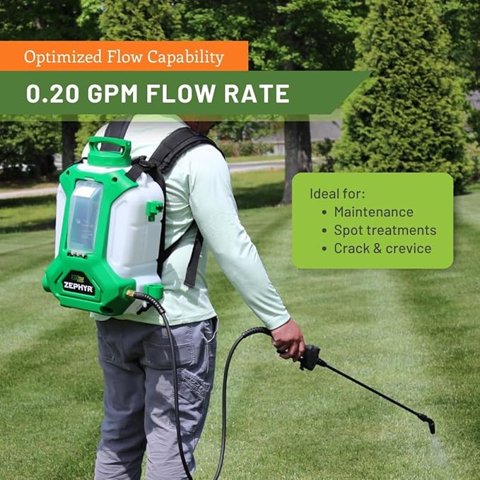 FlowZone Zephyr Flow Optimized QuickSwap Compatible Battery Powered Backpack Sprayer - 4 Gallon Electric Sprayer for Lawn, Garden, Pest Control (Battery + Charger Included)