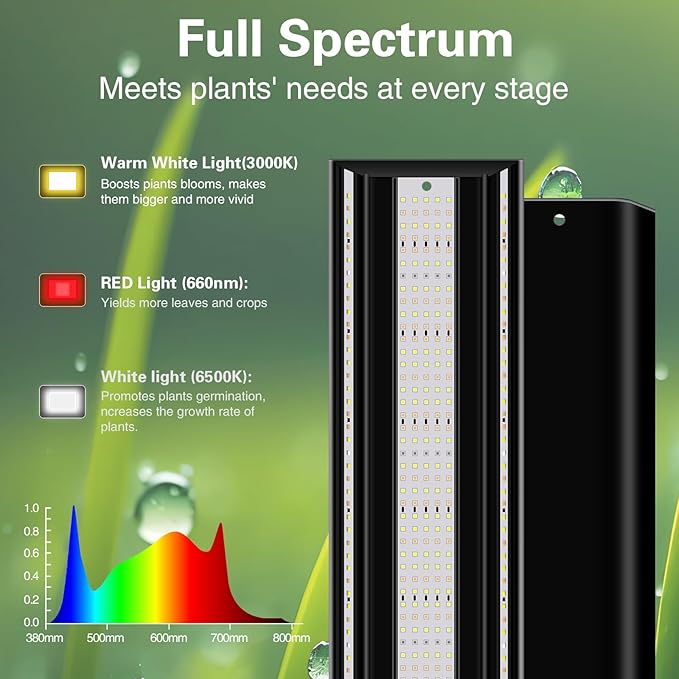 LED Grow Lights for Seed Starting with Stand, 2ft 60W Full Spectrum Seedling Lights Grow Lights for Indoor Plants, 4/8/12H Timer and 10 Dimming Levels, Height Adjustable and Energy Efficient