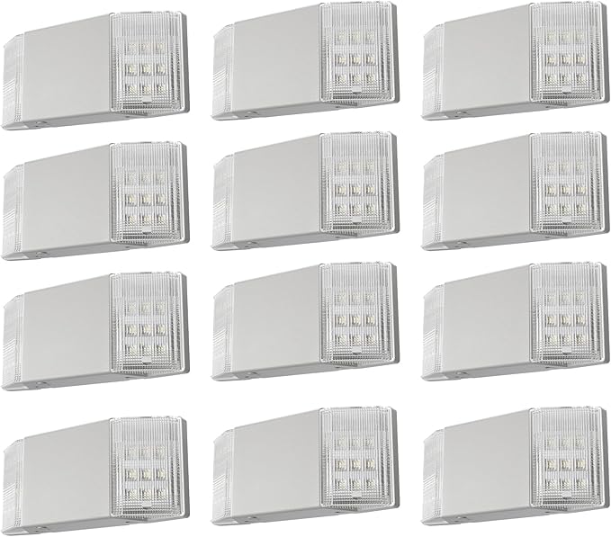 Spectsun 12 Packs Hardwired Emergency Exit Light Fixtures for Business, with Battery Backup, Two Head Adjustable LED Emergency Lighting, UL 924 Certified,AC 120/277V.