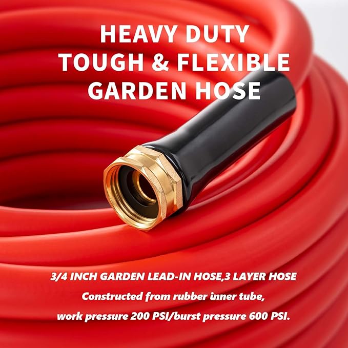 Garden Hose 15 ft x 3/4” Hot/Cold Heavy Duty Water Hose,-50°F to 190°F,Burst 600Psi Flexible Upgraded Rubber Hoses,3/4” Solid Fittings for All-weather Outdoor Lawn & Garden