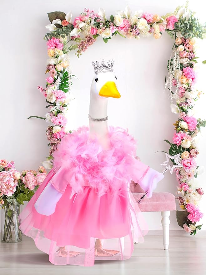 Outus Princess Goose Outfits Princess Skirt for Porch Goose 23 Inch Holiday Lawn Funny Geese Cloth for Princess Themed Birthday Parties Spring Baby Shower Yard Garden Outdoor Decor