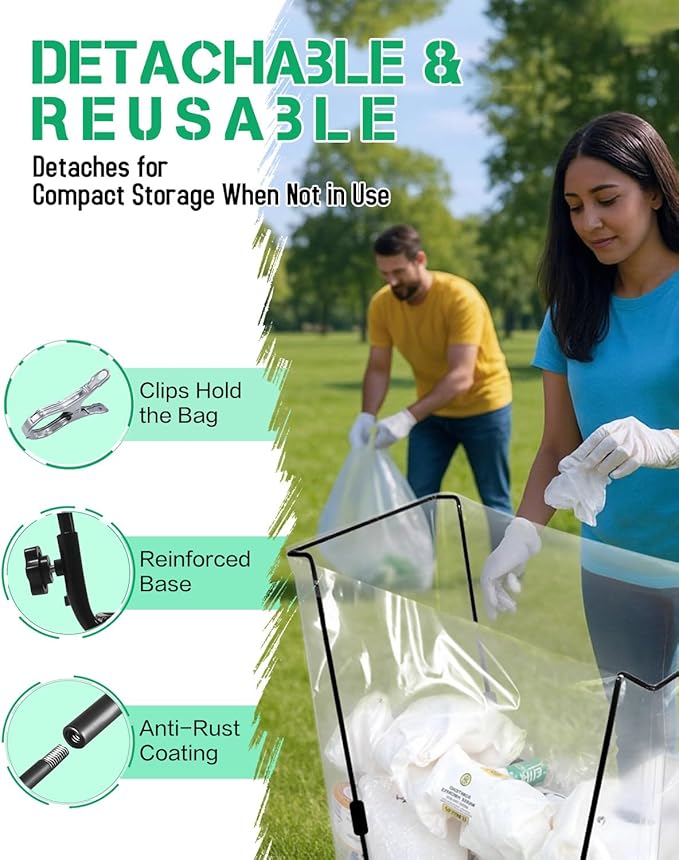 Jayhalo Outdoor Trash Bag Holder Stand 30-45 Gal, Portable Garbage Bag Holder Frame for Garden Camping Portable Trash Can, Leaf Bag Holds Disposable Bags, Freestanding Design