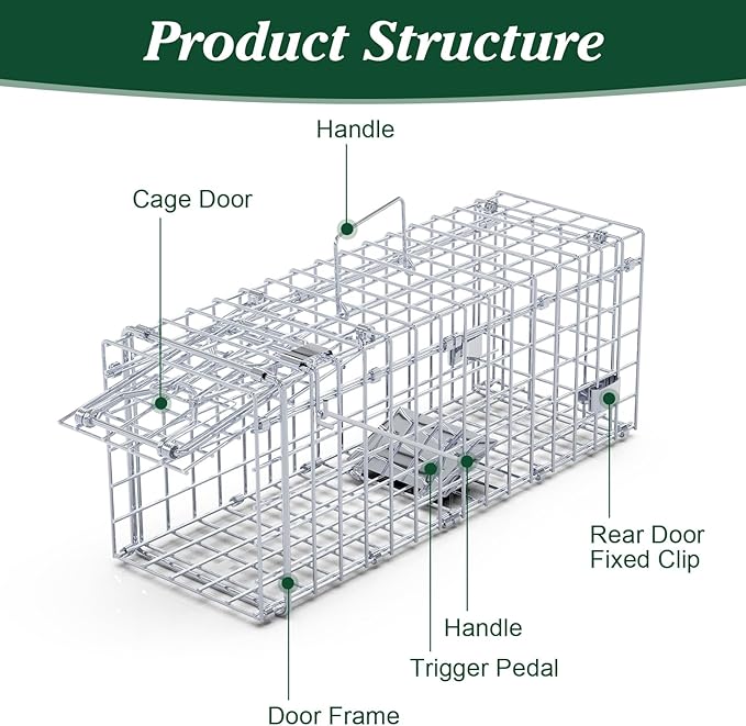 2 Pack Humane Rat Trap, Foldable Single Door Metal Mouse Cage with 2 L-Shaped Rods for Small Squirrel Raccoon Feral and Other Small Live Animals, Easy to Catch and Release, Work for Indoor Outdoor