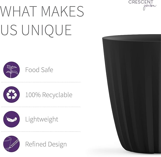 Crescent Garden Pleat Modern Decorative Planter, Indoor/Outdoor Pot, Resin Plant Pot with Drain Hole - 23" W x 23" H (Caviar Black)