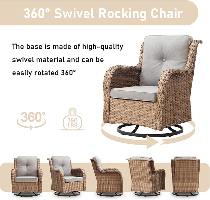 7-Piece Patio Furniture Set - All-Weather PE Wicker with Swivel Rocker Chairs, Couch, Ottomans & Tables