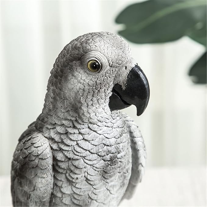 Parrot on Stump Statue Tree Hugger Garden Statues, Resin Figurines Lifelike Tropical Bird Sculptures for Patio Lawn Yard Home Desktop Decoration - Grey
