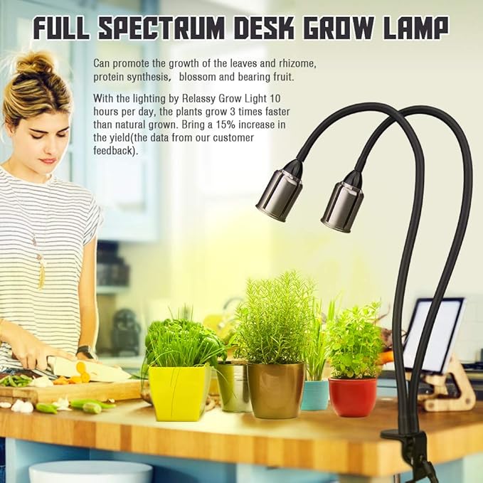 Relassy LED Grow Light for Indoor Plants 75W Sunlike Full Spectrum Indoor Grow Light Plants - 3/6/12H Auto On/Off Timer Grow Lamp - 4 Dimmable Indoor Plants Light - 22.5 Inch Longer Gooseneck