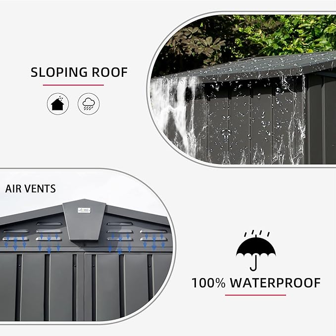 Domi 10โ x 8โ Outdoor Storage Shed, Metal Sheds Tool Storage Gable Roof with Lockable Door & Air Vents, Outdoor Galvanized Steel Sheds for Backyard,Garden,Patio,Lawn