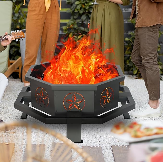 43 Inch Octagonal Fire Pit,Outdoor Fire Pit,Wood Burning Firepit for Bonfire, Firepits for Outside,Camping, Backyard, Patio,Bonfire,Garden