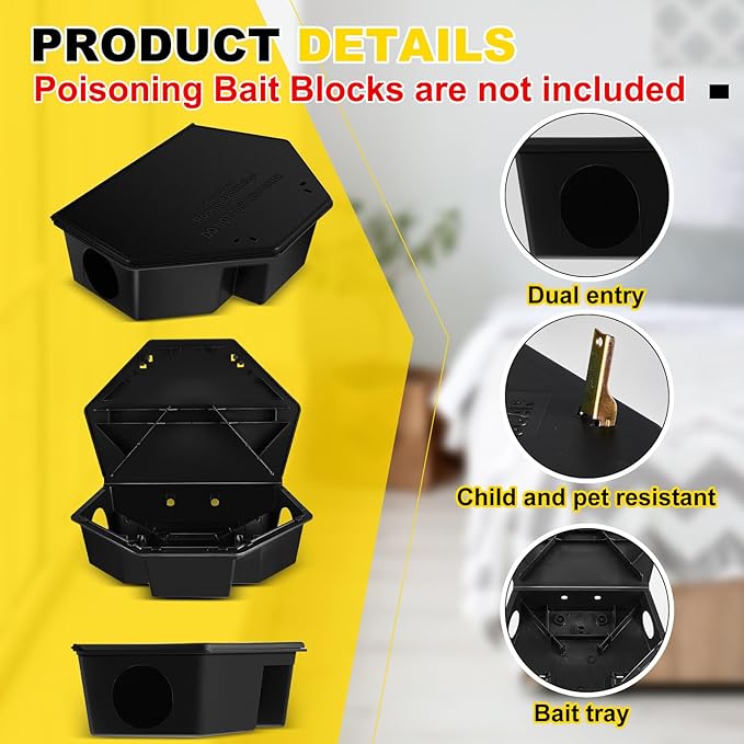 Qualirey 2 Pcs Rat Bait Station with Keys 13.58 x 8.98 x 3.35 Inch Rodent Station Rat Traps, Keeps Children and Pets Safe Indoor and Outdoor, Bait Not Included (Black)