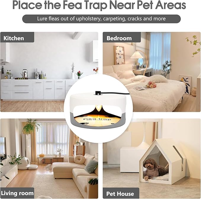 2 Pack Flea Traps for Inside Your Home, Indoor Flea Light Bed Bug Killer with 6 Light Bulb & 4 Sticky Pads Refills, Odorless Natural Insect Infestation Trap for Kid Pet, Safer Than Sprays & Powders