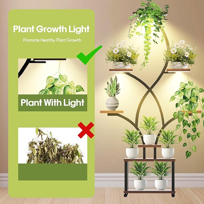 Indoor Plant Stand with Grow Lights ,Stylish S-Shaped Metal Rack for Multiple Indoor Plants ,8-Tiered Tall Plant Shelf for Home and Patio ,Perfect for Plant Lovers