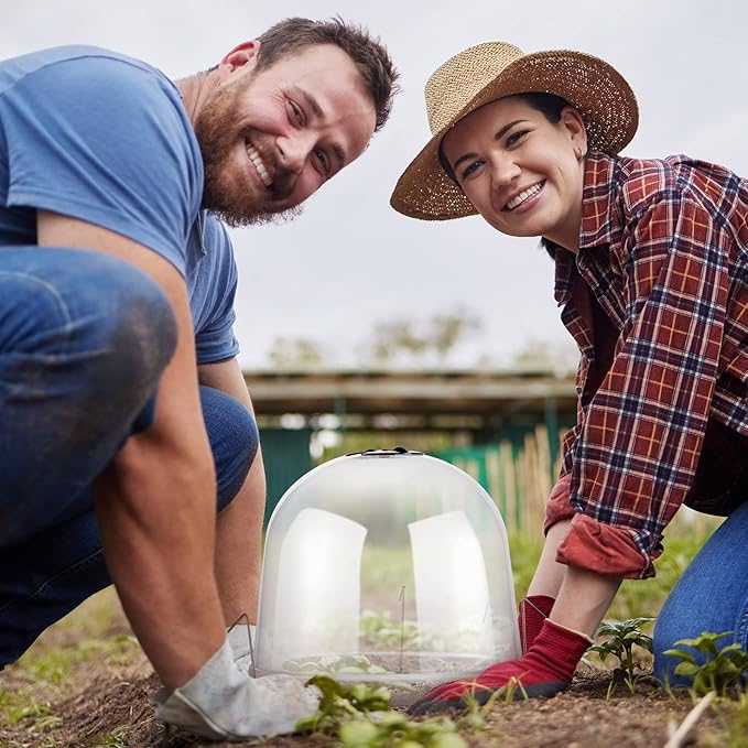 20 Pack Garden Cloche Plant Dome 10.2 D x 8.3 H Plant Cover Plastic Humidity Dome Reusable Plant Protector Mini Greenhouse Dome Plastic Plant Bell Cover with Ground Securing Pegs for Outdoors Plants