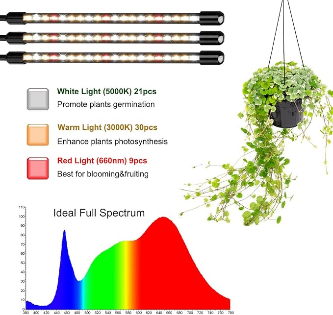 3Head Clip Grow Lights for Indoor Plants, Small Pot Plant Grow Light with 3,9,12 Hr Timer, Full Spectrum Bonsai Grow Light, Bright Plant Growing Lamps