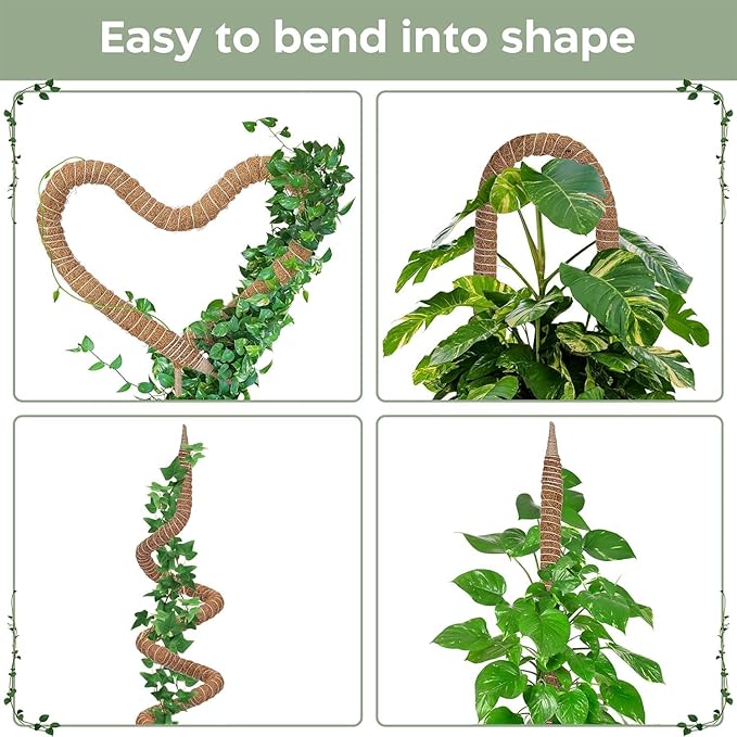 K-Brands 48'' Bendable Moss Pole Monstera Plant Support - Coconut Palm Fiber - Brown - Rectangular - Climbing Plant Support Structure