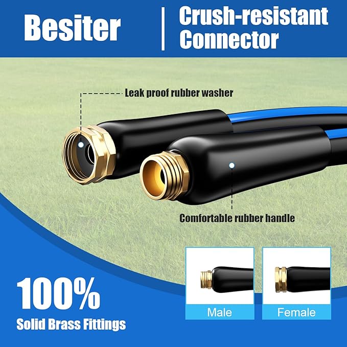 Heavy Duty Garden Hose 5/8" 50FT: Flexible Rubber Water Hose with 10 Function Sprayer - Leakproof Hose Male to Female Fittings - Durable Hose for Yard, Lawn, Car Wash, Outdoor, Watering