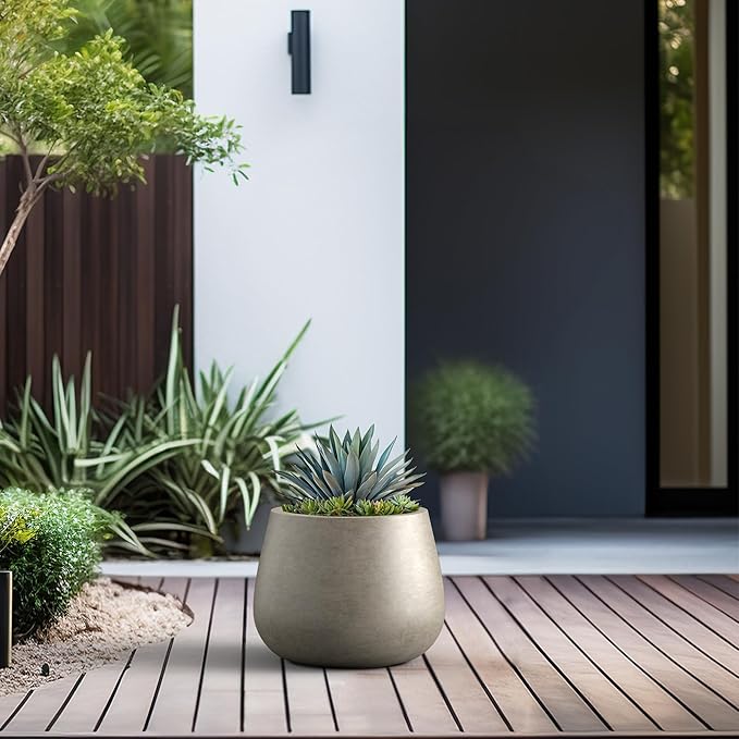 Kante Curva Series Planter, 10.2 Inch Round Concrete Flower Pot with Draiange Hole and Rubber Plug, Suitable for Indoor Plants, Home, Garden, Patio, Weathered Concrete