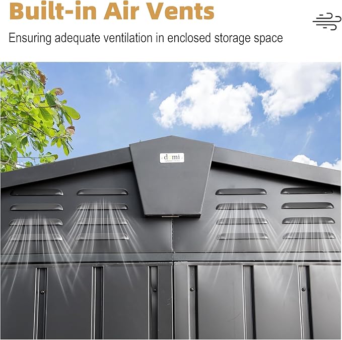Domi Outdoor Storage Shed 11’ x 9’, Metal Sheds with Galvanized Steel Frame & Windows & Lockable Door, Garden Shed Tool Storage Room for Patio(Dark Gray)