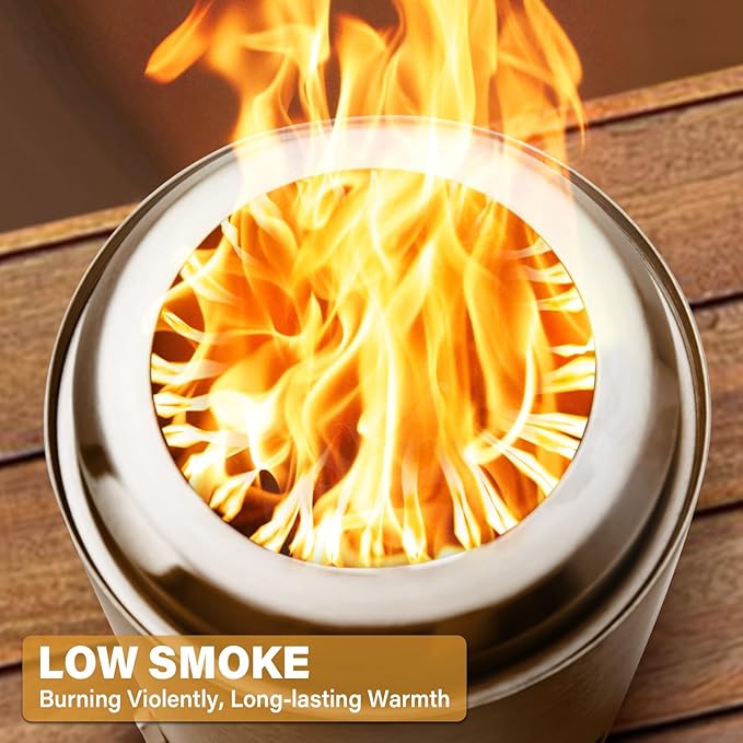 HGD 9.6 x 7.1 in Small Tabletop Fire Pit, Portable Mini Smokeless Table Top Firepit, Low Smoke Camping Stove for Outdoor & Patio, Fueled by Pellets or Wood, with Travel Bag, Stainless Steel, Silver