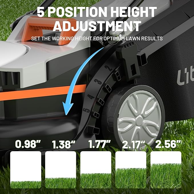 Litheli Cordless Lawn Mower 13 Inch, U20 Handy+ 20V Electric Lawn Mowers for Garden, Yard and Farm, 5 Heights Adjustment, Light Weight,2 x 4.0Ah Portable Battery Included