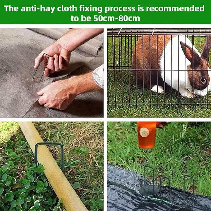 8 inch 20 Pack Green Galvanized Landscape Staples 11 Gauge Garden Stakes Pins Anti-Rust Ground Stakes U-Shaped Tent Stakes are Used for Weed Barrier, Irrigation Tubing, Yard Lawn, Landscape Fabric