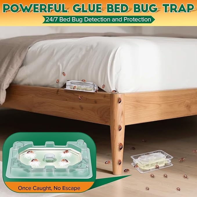 Qualirey 12 Set Bed Bug Detector & Trap, Bedbug Traps with Strong Glue, Bedbug Interceptors, Early Detection Glue Trap for Bed Legs, Indoor Pest Control Blocker for Home and Travel (Clear)