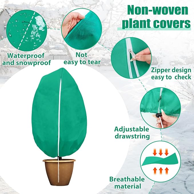 2 Pack Plant Covers Freeze Protection for Winter, 2.2oz/yd² Frost Blankets Cloths With Zipper/Drawstring (84" X 72"), Large Plant Frost Protection Covers Outdoor, for Shrub Bush Fruit Tree Potte